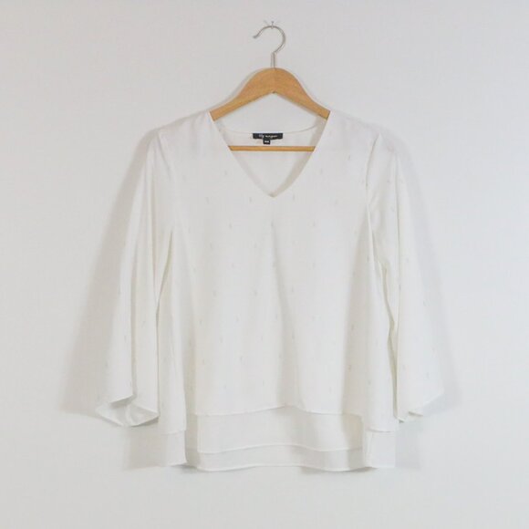 *Lily Morgan Feather Print White Layered Blouse - Picture 1 of 7